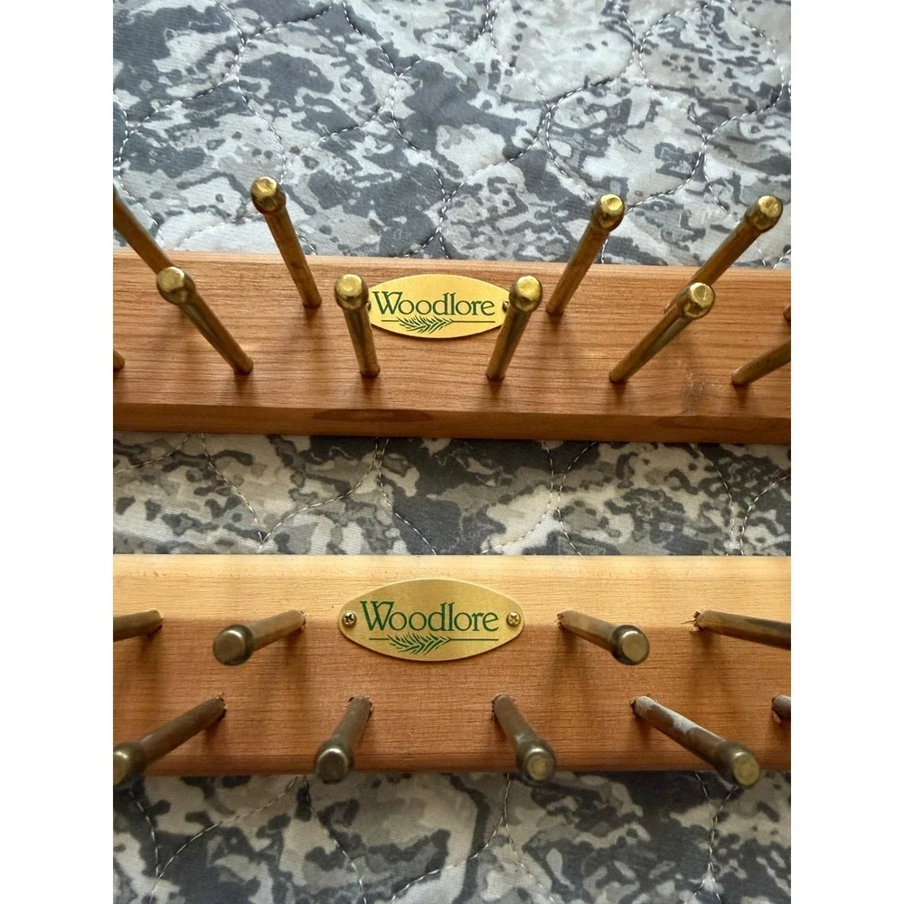 Woodlore Cedar Wood Brass 24 Peg Tie Belt Wall Mount Rack Set of 2